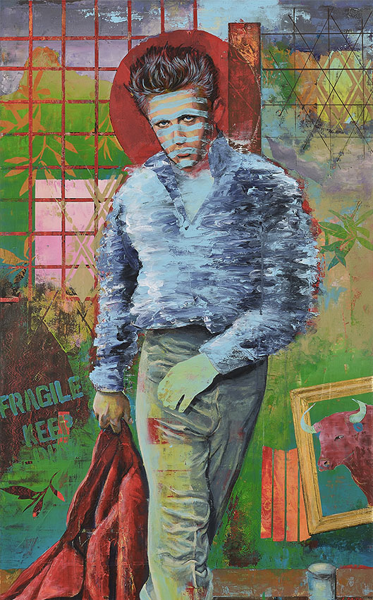 James Dean als Stierkämpfer als Metapher für den Kampf gegen Feindseligkeit und ungerechtfertigte Homophobie.