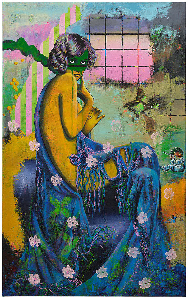 Gemälde einer Frau in typischer Pose der art deco Zeit